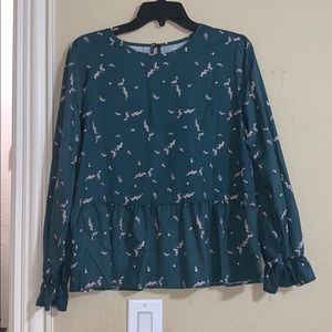 Floral peplum turquoise blouse